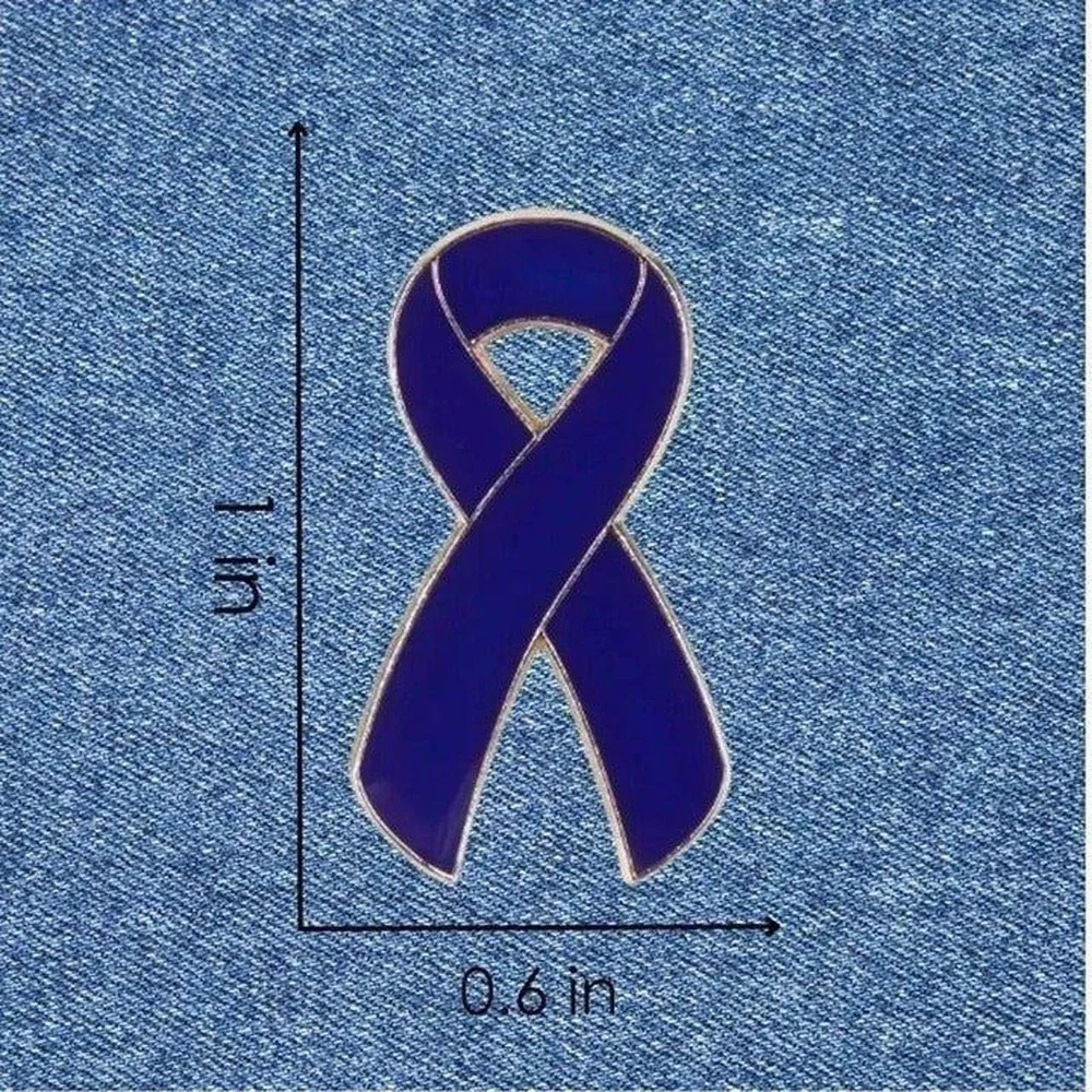 Dark Blue Enamel Awareness Ribbon Pin Gold Tone Metal Support Lapel Hat Pin